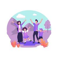 Happy family mother father daughter son holding hands and hugging flat style illustration vector design