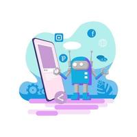 Artificial intelligence in social media flat style illustration vector design