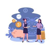 el tiempo es dinero financiación e inversión mujer y hombre negocios apretón de manos ilustración de estilo plano vector