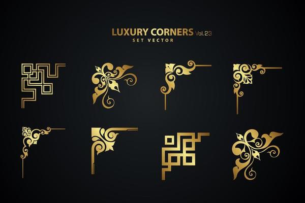 Vintage art deco luxury corner set. Vector golden geometric template for borders and frames