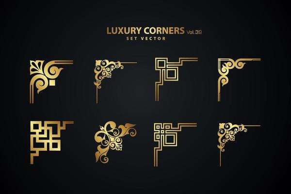 Vintage art deco luxury corner set. Vector golden geometric template for borders and frames