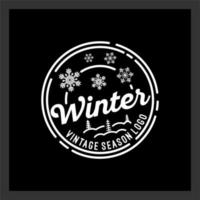 invierno de copos de nieve con pinos para invierno diciembre arte lineal vintage hipster etiqueta sello diseño de logotipo vector