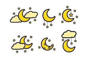 Crescent Moon, Stars And Clouds Collection Bundle Vector