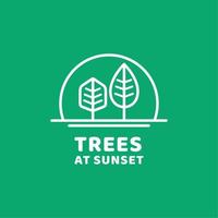 diseño de vector de arte de línea de estilo de logotipo de árbol de puesta de sol simple