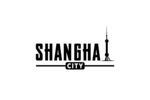 logotipo de tipografía de shanghai con vector de construcción de torre