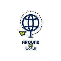 Globe, Paper Plane And Airplane Trail For Around The World Logo Design Inspiration vector
