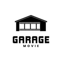 garaje de la casa y franjas de película para el diseño del logotipo de producción de películas vector