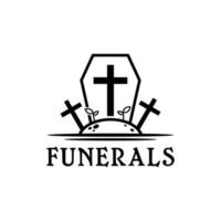 Funeral Cemetery Logo With Cross And Coffin Design Inspiration vector