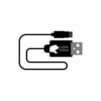 cable de datos de carga para smartphone con diseño de ilustración de vector de icono de león