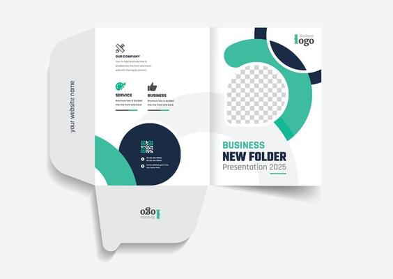 Business folder for files, design. The layout is for posting information about the company, photo, text. Modern geometric style.