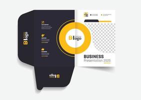 Business folder for files, design. The layout is for posting information about the company, photo, text. Modern geometric style. vector