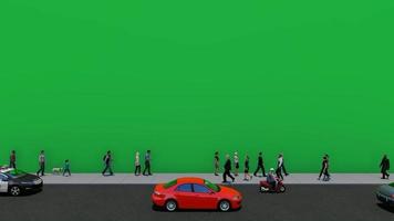 grön skärm videofilmer av människor som går i butiker och trafikerade vägar med bilar och motorcyklar zoomkamera video