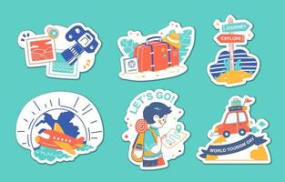 Set of World Tourism Day Stickers vector