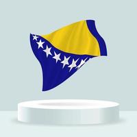 Bosnia and Herzegovina flag. 3d rendering of the flag displayed on the stand. Waving flag in modern pastel colors. Flag drawing, shading and color on separate layers, neatly in groups for easy editing vector