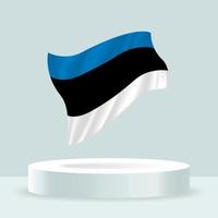 Estonia flag. 3d rendering of the flag displayed on the stand. Waving flag in modern pastel colors. Flag drawing, shading and color on separate layers, neatly in groups for easy editing. vector