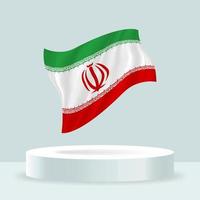Iran flag. 3d rendering of the flag displayed on the stand. Waving flag in modern pastel colors. Flag drawing, shading and color on separate layers, neatly in groups for easy editing. vector