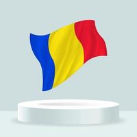 Romania flag. 3d rendering of the flag displayed on the stand. Waving flag in modern pastel colors. Flag drawing, shading and color on separate layers, neatly in groups for easy editing. vector