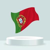 Portugal flag. 3d rendering of the flag displayed on the stand. Waving flag in modern pastel colors. Flag drawing, shading and color on separate layers, neatly in groups for easy editing. vector