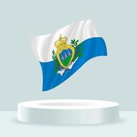 San Marino flag. 3d rendering of the flag displayed on the stand. Waving flag in modern pastel colors. Flag drawing, shading and color on separate layers, neatly in groups for easy editing. vector