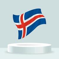 bandera de islandia Representación 3d de la bandera que se muestra en el stand. bandera ondeante en colores pastel modernos. dibujo de banderas, sombreado y color en capas separadas, ordenadamente en grupos para facilitar la edición. vector