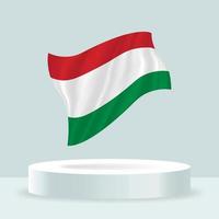 Hungary flag. 3d rendering of the flag displayed on the stand. Waving flag in modern pastel colors. Flag drawing, shading and color on separate layers, neatly in groups for easy editing. vector