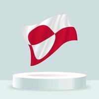 Greenland flag. 3d rendering of the flag displayed on the stand. Waving flag in modern pastel colors. Flag drawing, shading and color on separate layers, neatly in groups for easy editing.