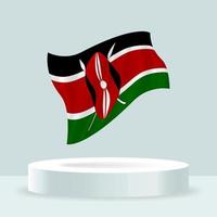 Kenya flag. 3d rendering of the flag displayed on the stand. Waving flag in modern pastel colors. Flag drawing, shading and color on separate layers, neatly in groups for easy editing. vector