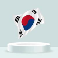 bandera de corea del sur. Representación 3d de la bandera que se muestra en el stand. bandera ondeante en colores pastel modernos. dibujo de banderas, sombreado y color en capas separadas, ordenadamente en grupos para facilitar la edición. vector