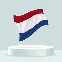 Netherlands flag. 3d rendering of the flag displayed on the stand. Waving flag in modern pastel colors. Flag drawing, shading and color on separate layers, neatly in groups for easy editing. vector
