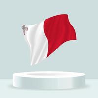 Malta flag. 3d rendering of the flag displayed on the stand. Waving flag in modern pastel colors. Flag drawing, shading and color on separate layers, neatly in groups for easy editing. vector