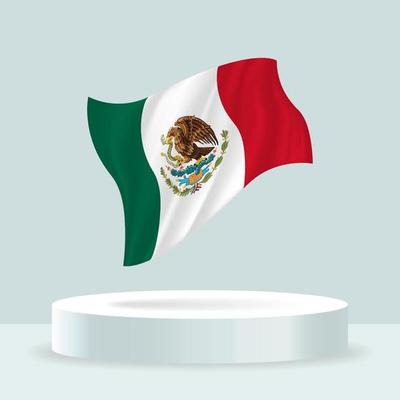 Mexico flag. 3d rendering of the flag displayed on the stand. Waving flag  in modern pastel colors. Flag drawing, shading and color on separate  layers, neatly in groups for easy editing. 8608890