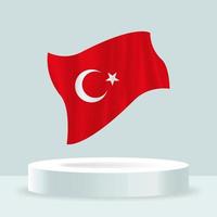 Turkish flag. 3d rendering of the flag displayed on the stand. Waving flag in modern pastel colors. Flag drawing, shading and color on separate layers, neatly in groups for easy editing. vector