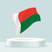 Madagascar flag. 3d rendering of the flag displayed on the stand. Waving flag in modern pastel colors. Flag drawing, shading and color on separate layers, neatly in groups for easy editing. vector