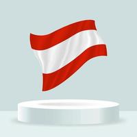 Austrian flag. 3d rendering of the flag displayed on the stand. Waving flag in modern pastel colors. Flag drawing, shading and color on separate layers, neatly in groups for easy editing.