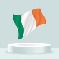 Ireland flag. 3d rendering of the flag displayed on the stand. Waving flag in modern pastel colors. Flag drawing, shading and color on separate layers, neatly in groups for easy editing. vector