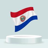 Paraguay flag. 3d rendering of the flag displayed on the stand. Waving flag in modern pastel colors. Flag drawing, shading and color on separate layers, neatly in groups for easy editing.