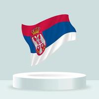 Serbia flag. 3d rendering of the flag displayed on the stand. Waving flag in modern pastel colors. Flag drawing, shading and color on separate layers, neatly in groups for easy editing. vector