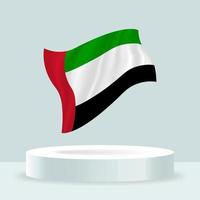 United Arab Emirates flag. 3d rendering of the flag displayed on the stand. Waving flag in modern pastel colors. Flag drawing, shading and color on separate layers, neatly in groups for easy editing. vector