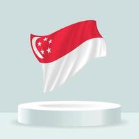 bandera de singapur Representación 3d de la bandera que se muestra en el stand. bandera ondeante en colores pastel modernos. dibujo de banderas, sombreado y color en capas separadas, ordenadamente en grupos para facilitar la edición. vector