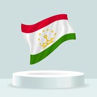 Tajikistan flag. 3d rendering of the flag displayed on the stand. Waving flag in modern pastel colors. Flag drawing, shading and color on separate layers, neatly in groups for easy editing. vector