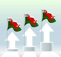 Wales flag. The country is in an uptrend. Waving flagpole in modern pastel colors. Flag drawing, shading for easy editing. Banner template design. vector