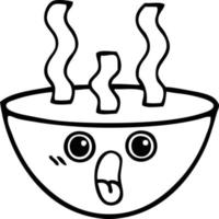 line drawing cartoon bowl of hot soup vector