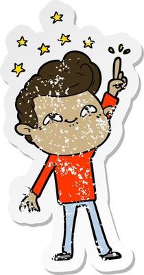 distressed sticker of a cartoon excited man
