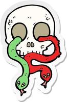 sticker of a cartoon skull with snakes vector