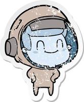 pegatina angustiada de un hombre astronauta de dibujos animados feliz vector