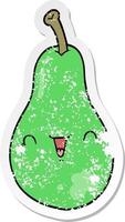 distressed sticker of a cartoon pear vector