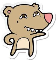 sticker of a cartoon bear showing teeth vector