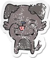 distressed sticker of a cartoon dog rubbing eyes vector