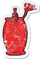 distressed sticker of a cartoon ketchup bottle vector