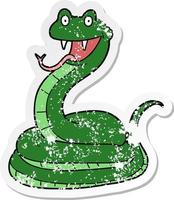 distressed sticker of a cartoon happy snake vector